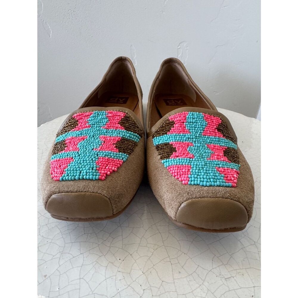 Dolce Vita Tan Suede Southwestern Beaded Turquoise Coral Colorful Loafers Size 9 - Picture 11 of 12
